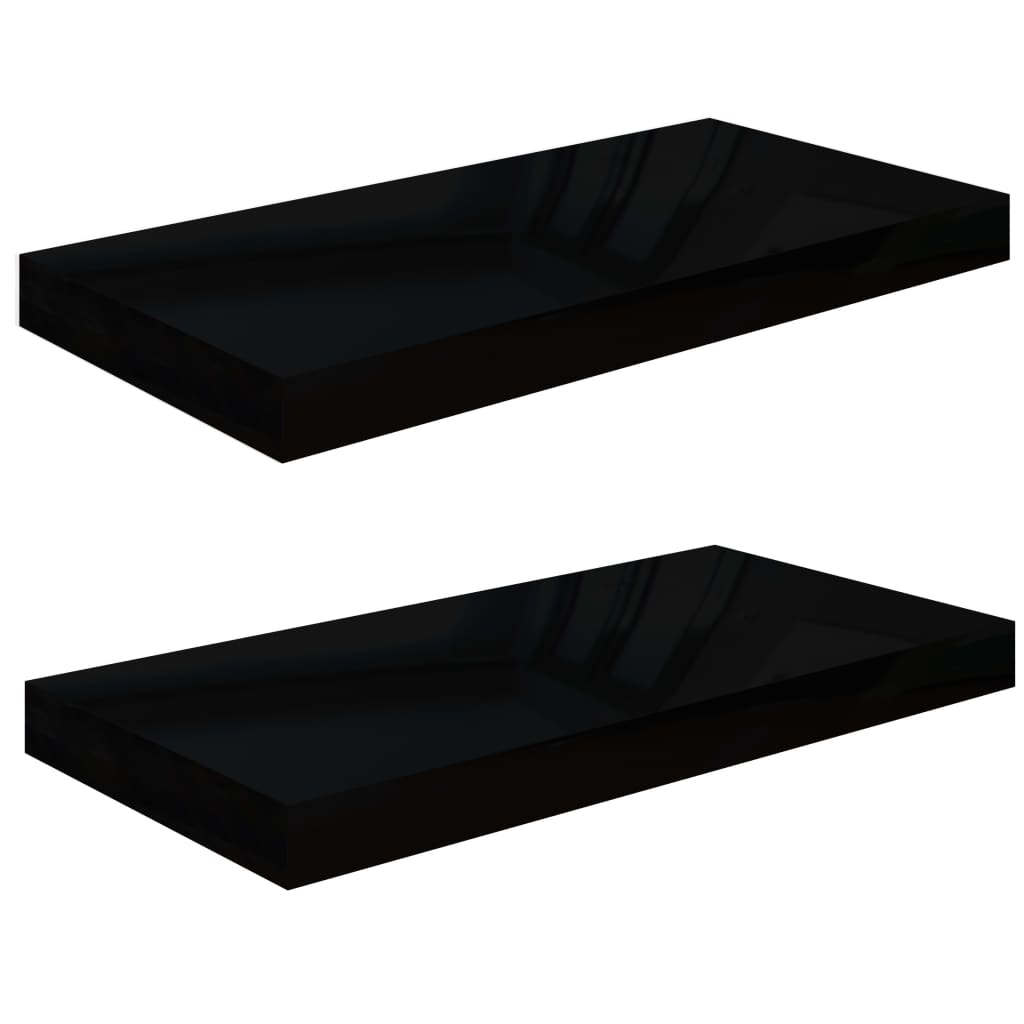 Étagère murale flottante 2 pcs Noir brillant 50x23x3,8 cm MDF