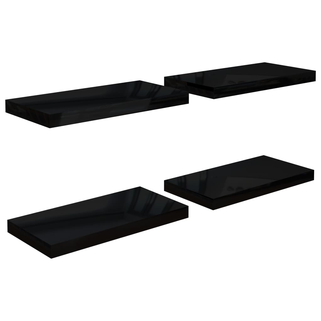 Étagère murale flottante 4 pcs Noir brillant 50x23x3,8 cm MDF