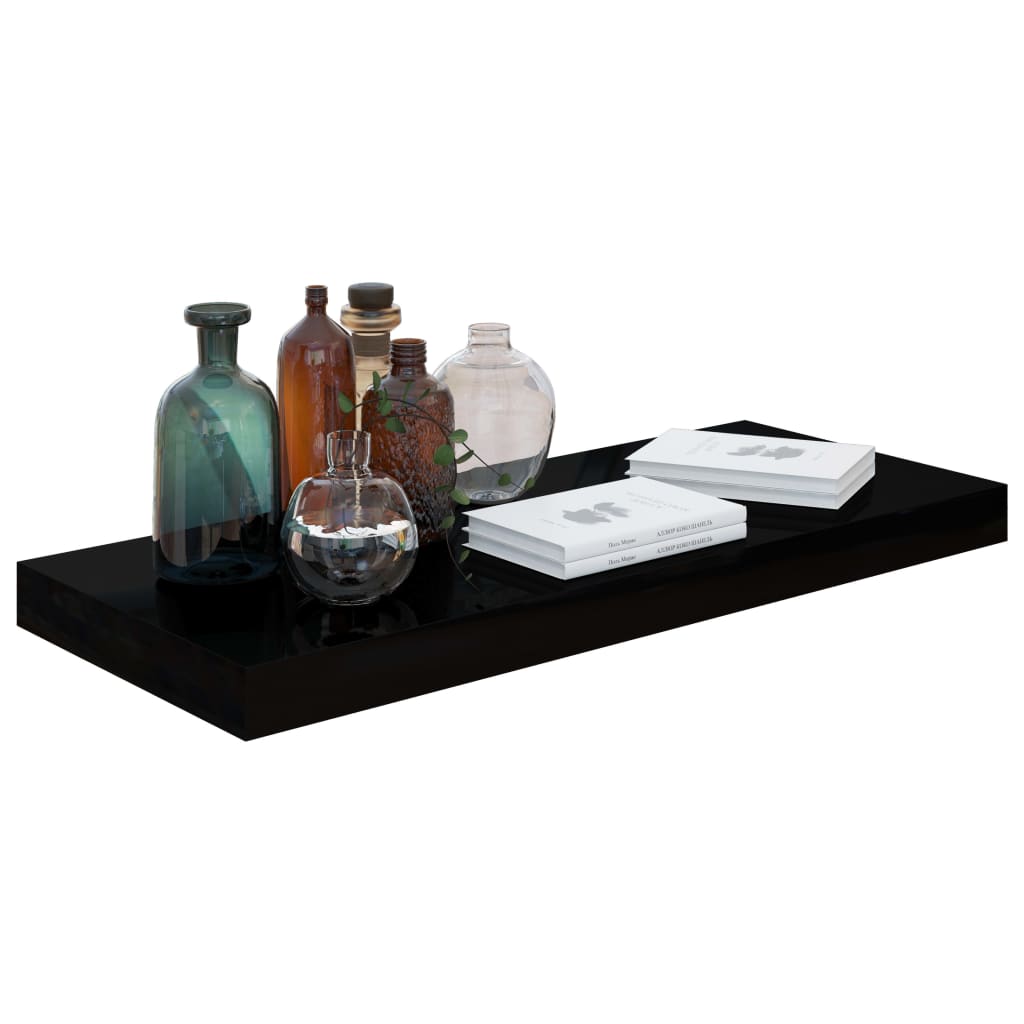 Étagère murale flottante Noir brillant 60x23,5x3,8 cm MDF