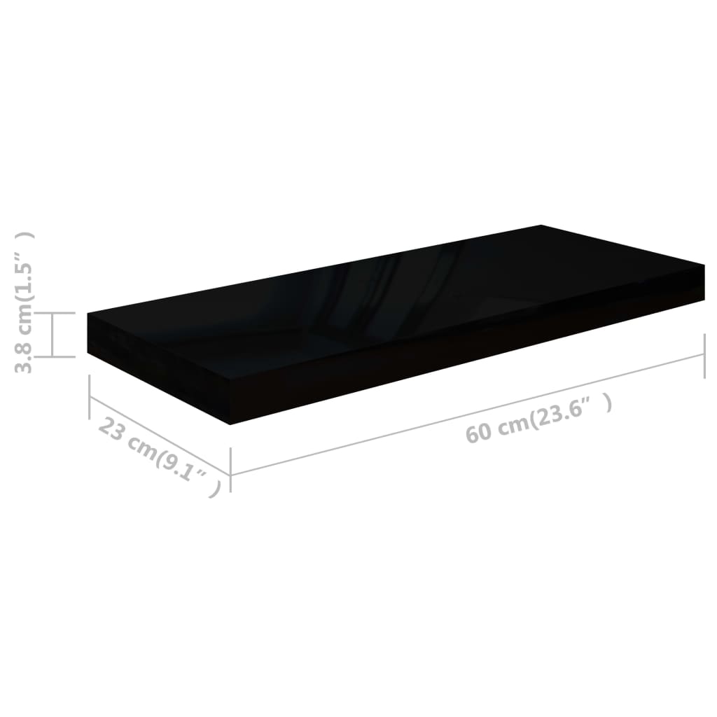 Étagère murale flottante Noir brillant 60x23,5x3,8 cm MDF