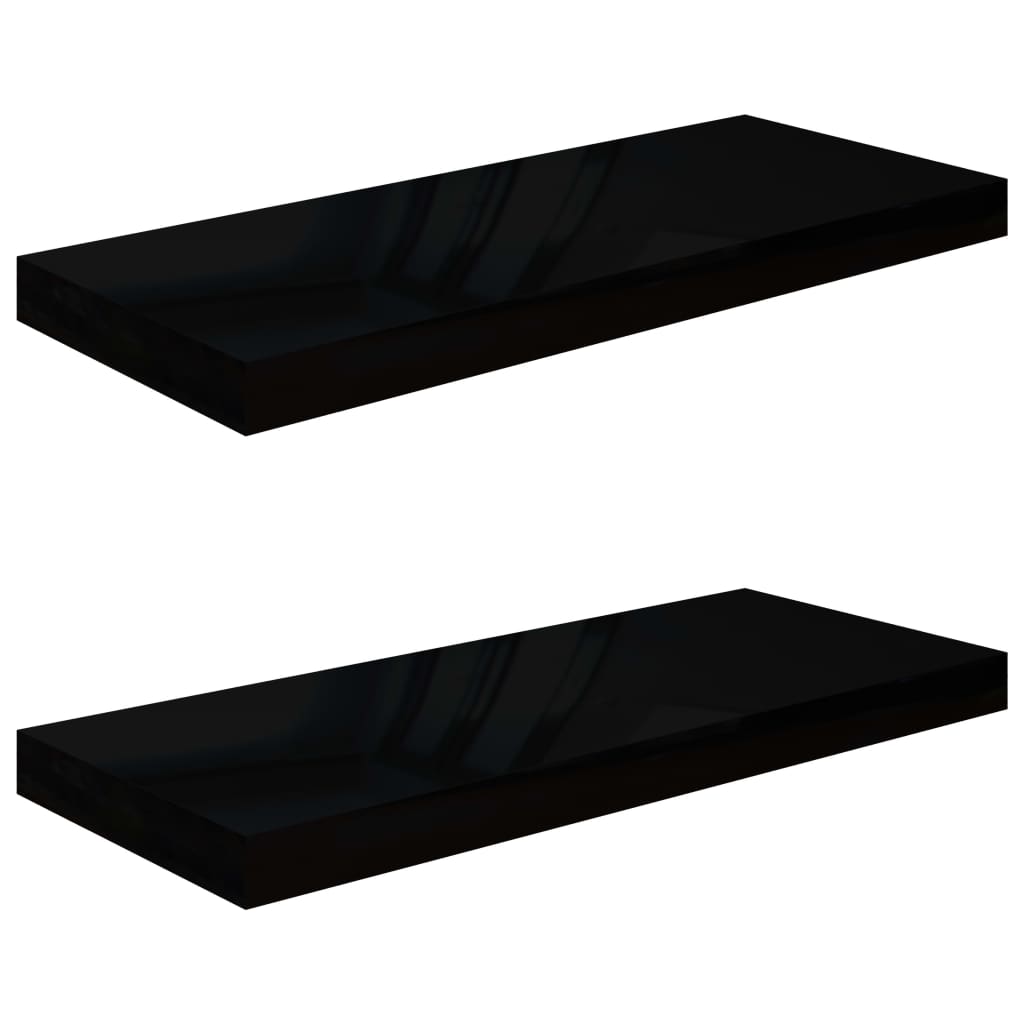 Étagère murale flottante 2 pcs Noir brillant 60x23,5x3,8 cm MDF