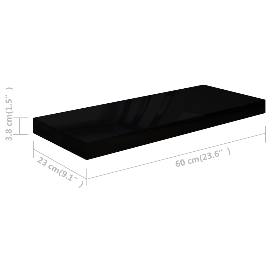 Étagère murale flottante 2 pcs Noir brillant 60x23,5x3,8 cm MDF