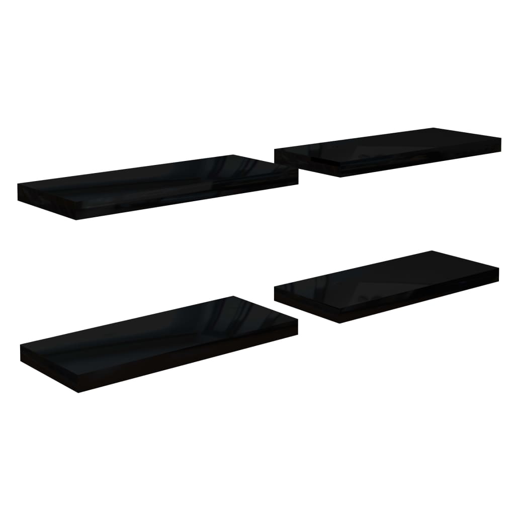 Étagère murale flottante 4 pcs Noir brillant 60x23,5x3,8 cm MDF