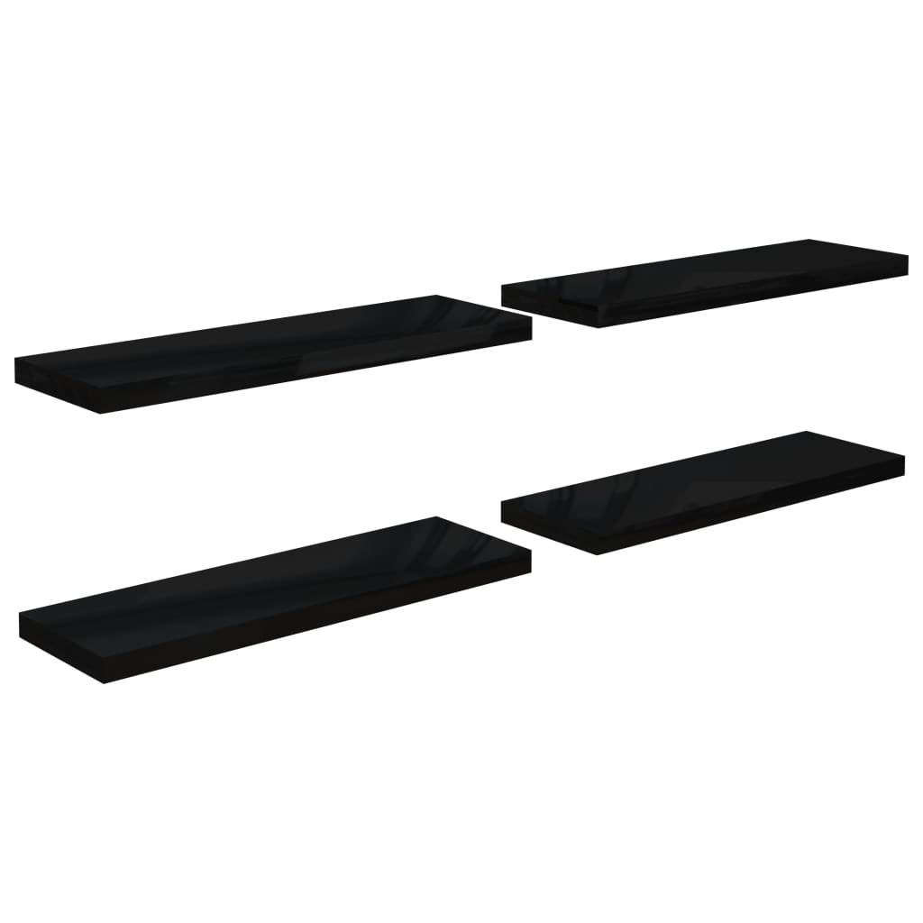 Étagère murale flottante 4 pcs Noir brillant 80x23,5x3,8 cm MDF