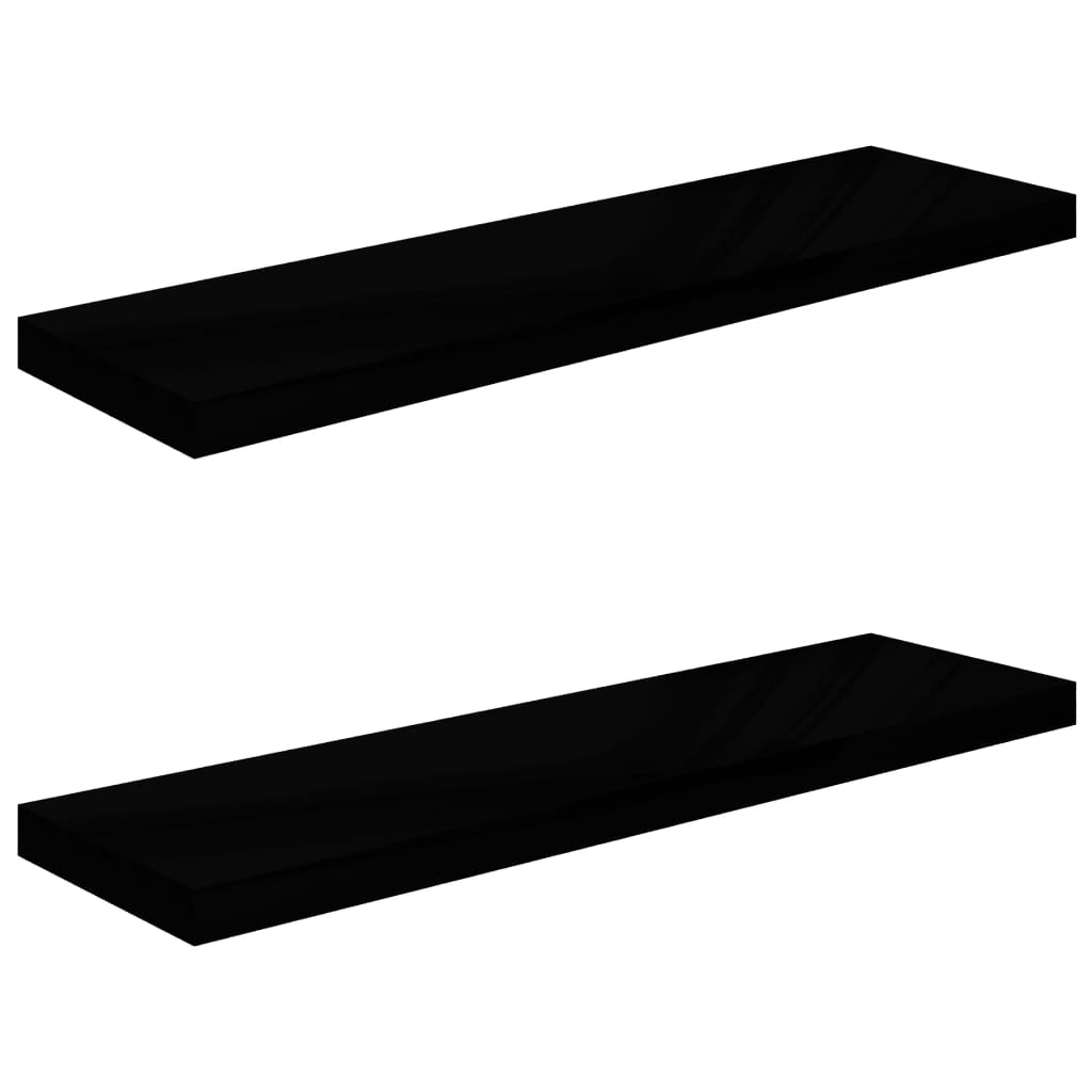 Étagère murale flottante 2 pcs Noir brillant 90x23,5x3,8 cm MDF