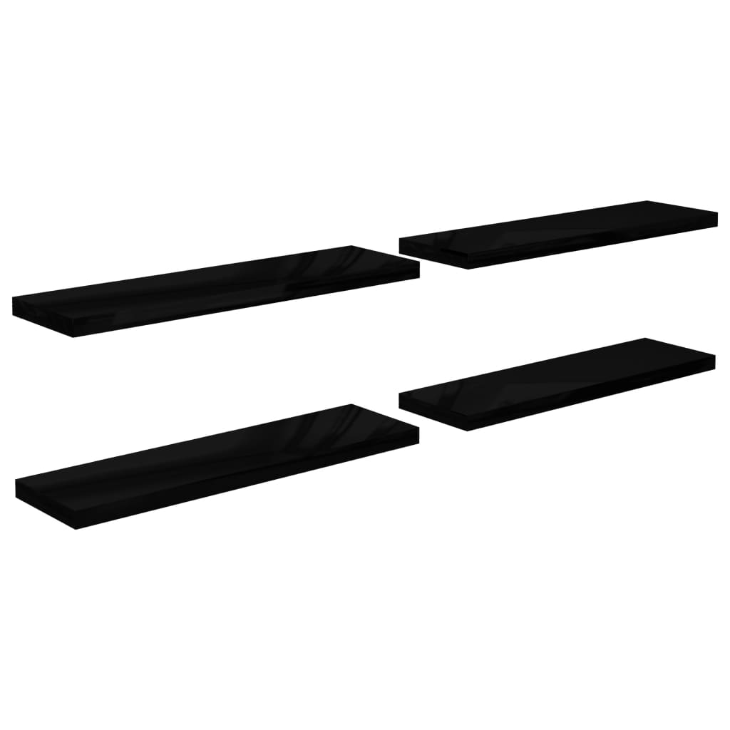 Étagère murale flottante 4 pcs Noir brillant 90x23,5x3,8 cm MDF