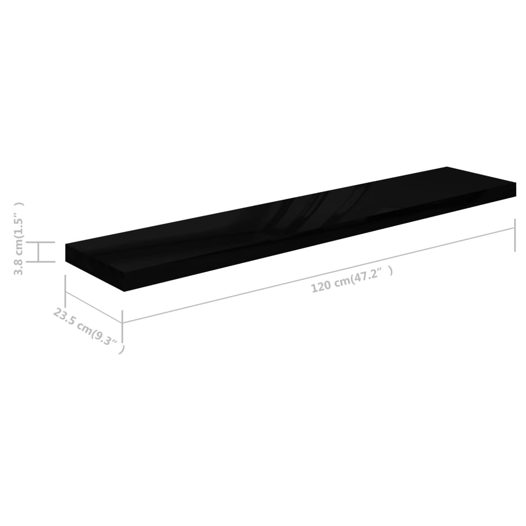 Étagère murale flottante Noir brillant 120x23,5x3,8 cm MDF