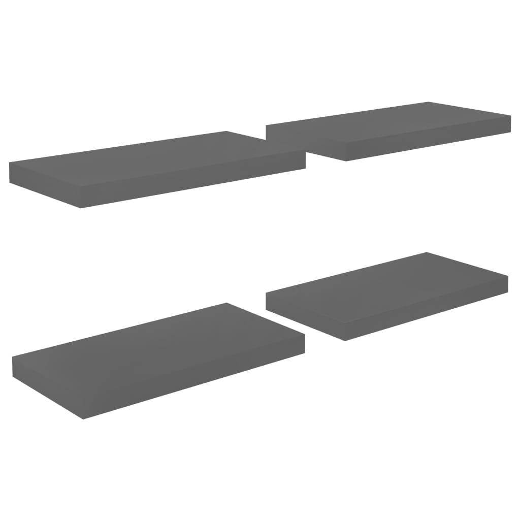 Étagère murale flottante 4 pcs Gris brillant 50x23x3,8 cm MDF