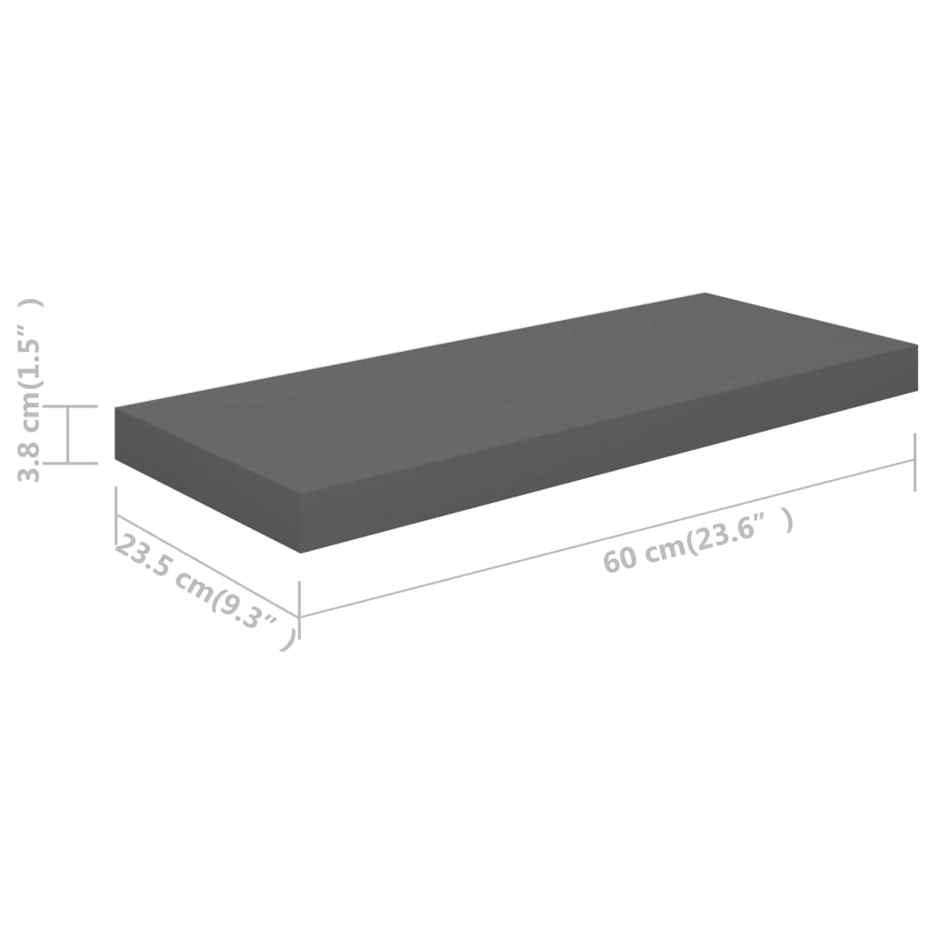 Étagère murale flottante Gris brillant 60x23,5x3,8 cm MDF