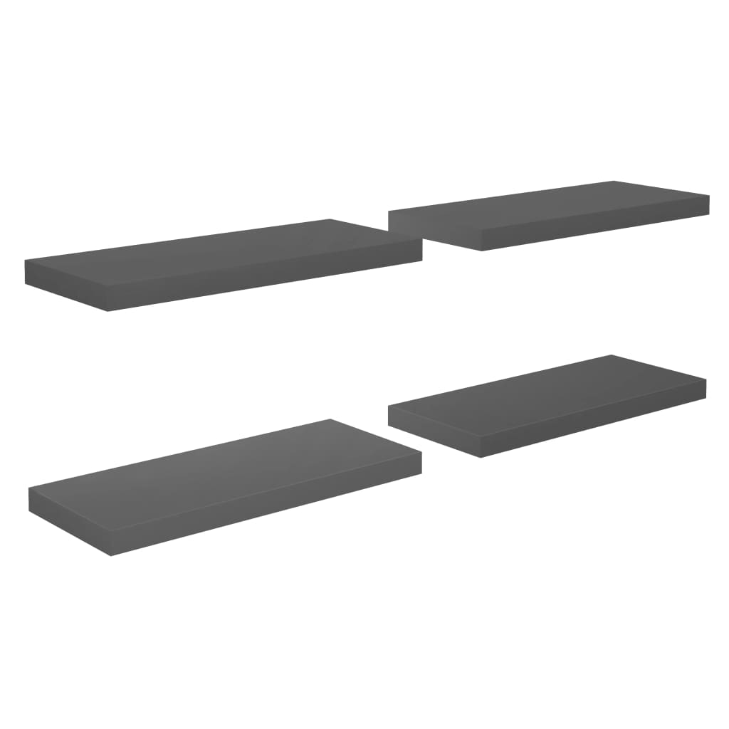 Étagère murale flottante 4 pcs Gris brillant 60x23,5x3,8 cm MDF