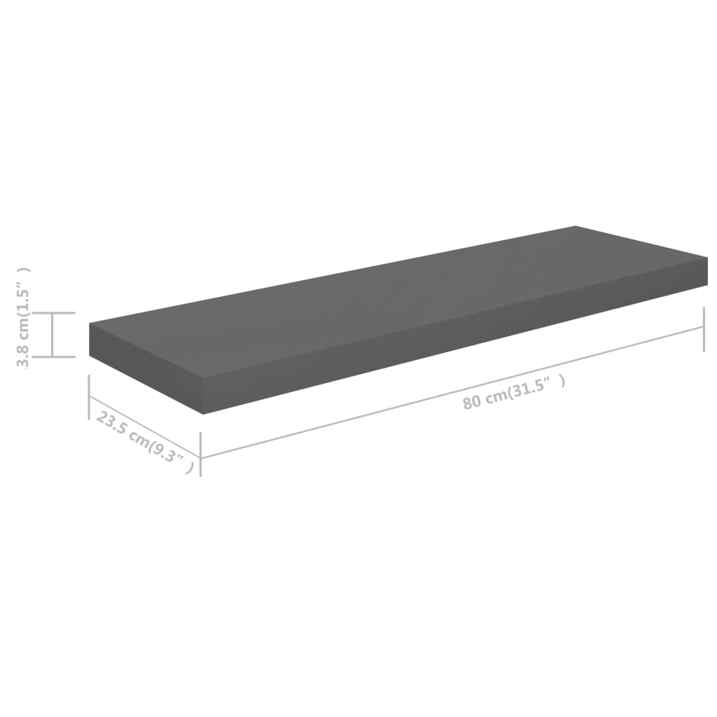 Étagère murale flottante Gris brillant 80x23,5x3,8 cm MDF