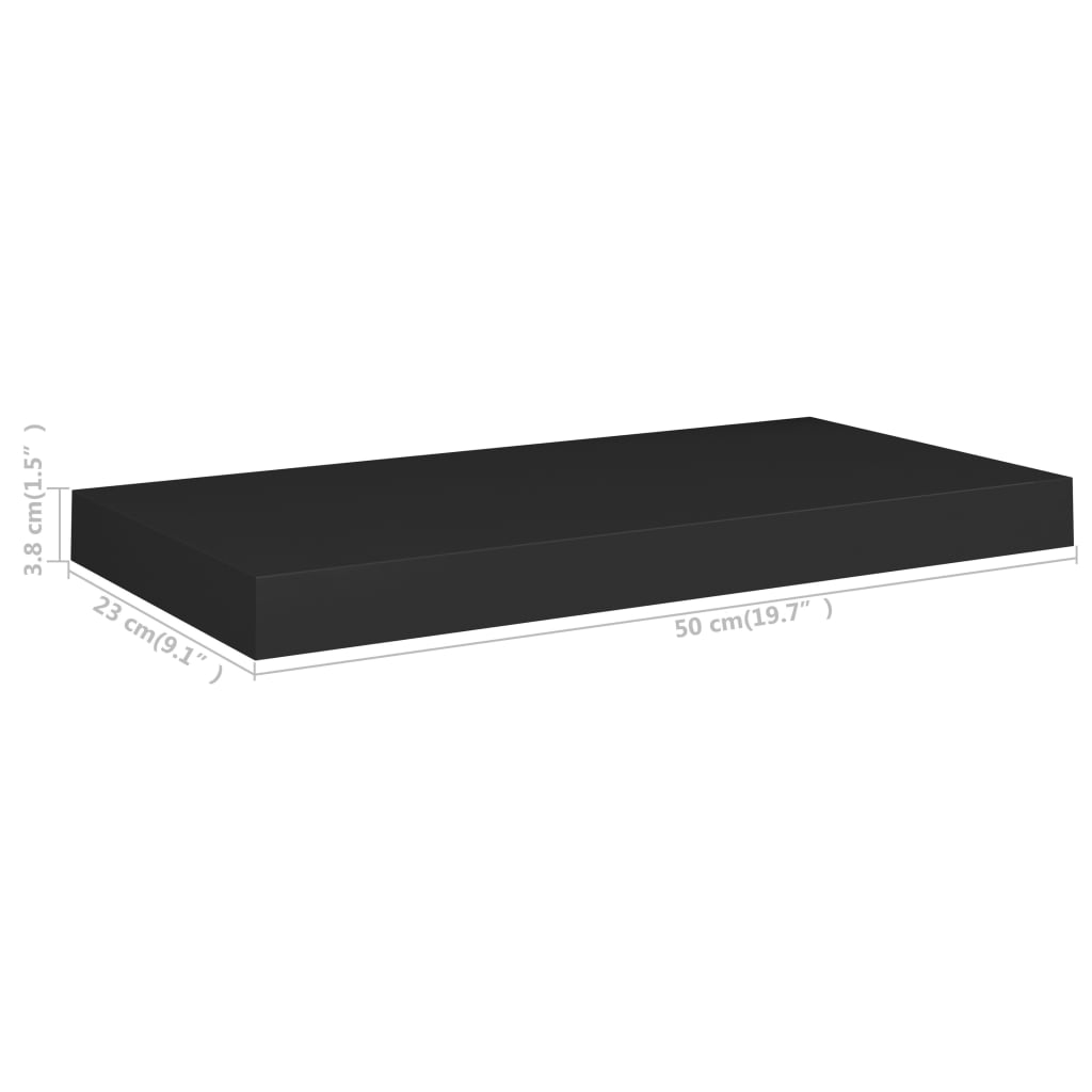 Étagères murales flottantes 2 pcs noir 50x23x3,8 cm MDF