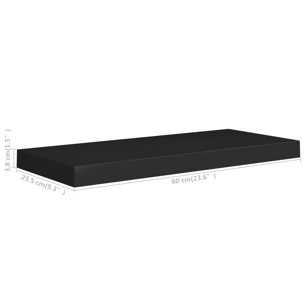 Étagères murales flottantes 2 pcs noir 60x23,5x3,8 cm MDF