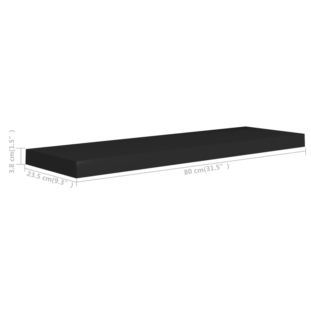 Étagères murales flottantes 4 pcs noir 80x23,5x3,8 cm MDF