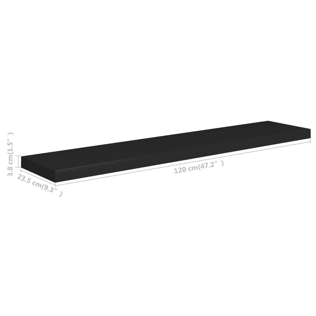 Étagères murales flottantes 2 pcs noir 120x23,5x3,8 cm MDF