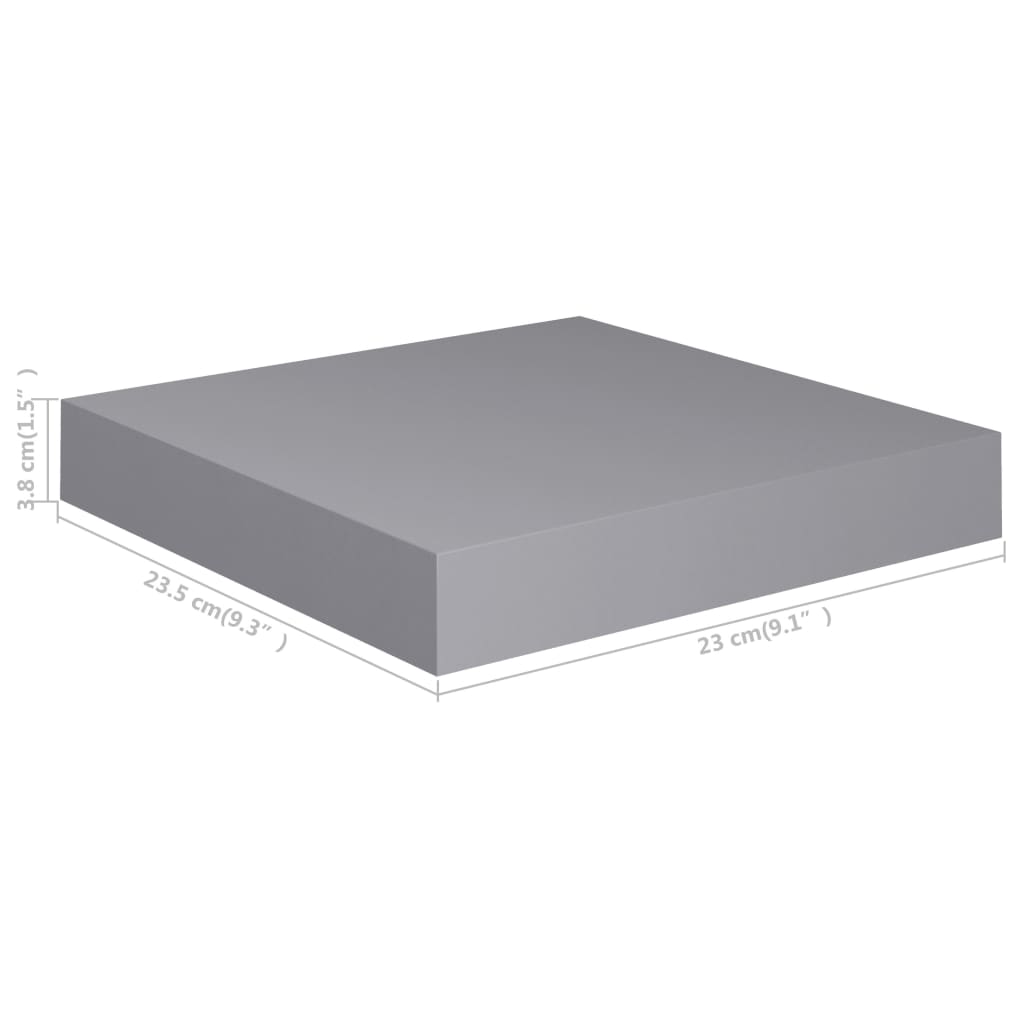 Étagères murales flottantes 4 pcs gris 23x23,5x3,8 cm MDF