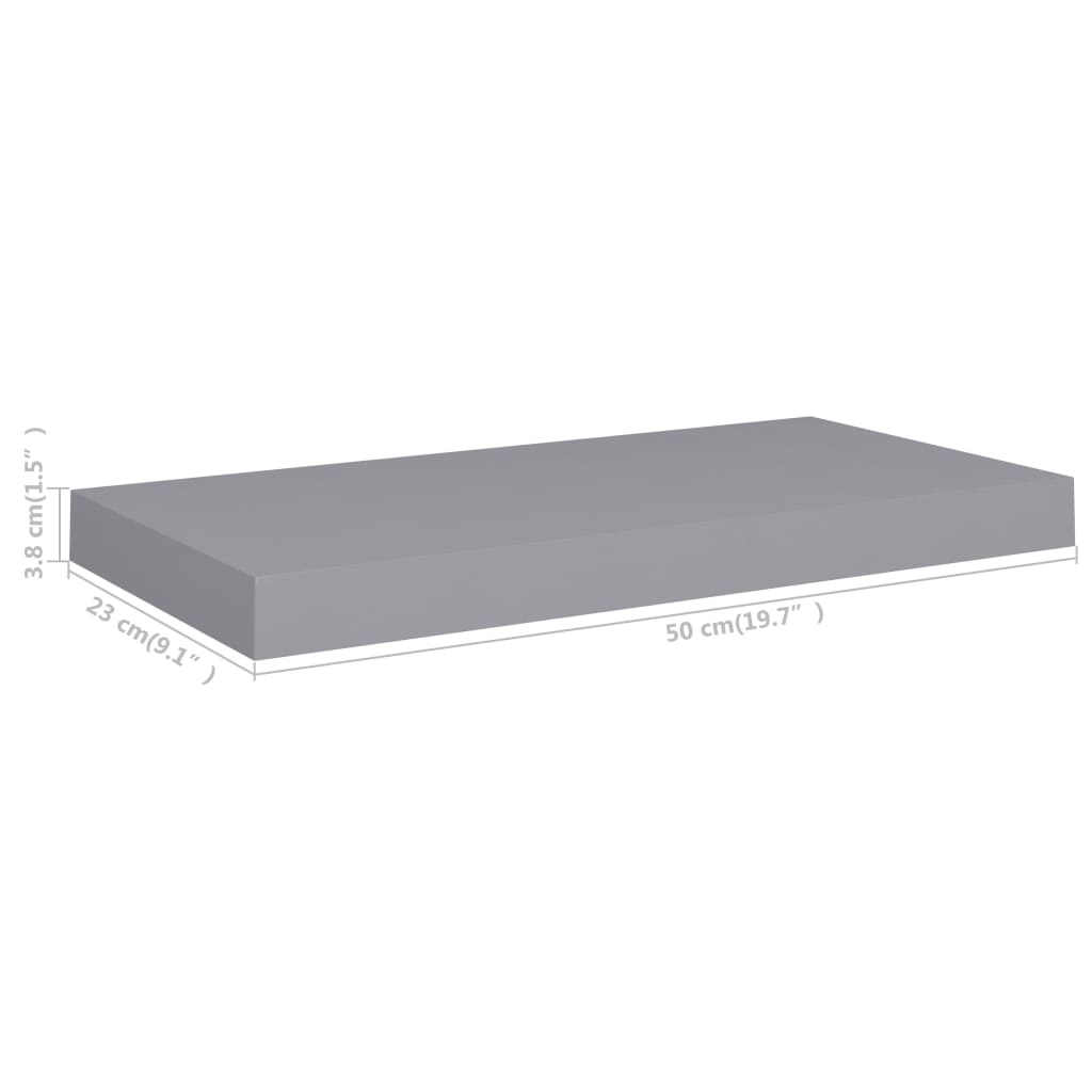 Étagères murales flottantes 4 pcs gris 50x23x3,8 cm MDF