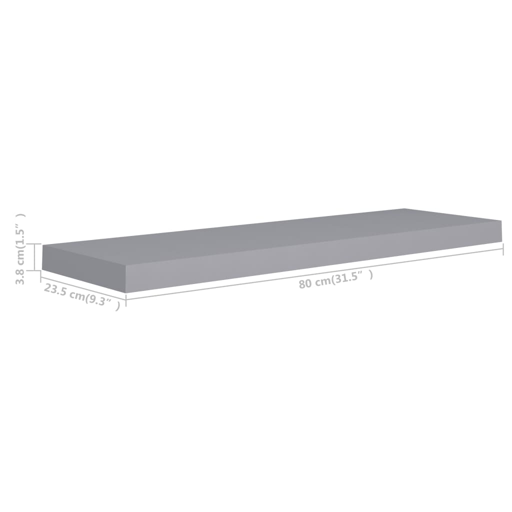 Étagères murales flottantes 2 pcs gris 80x23,5x3,8 cm MDF