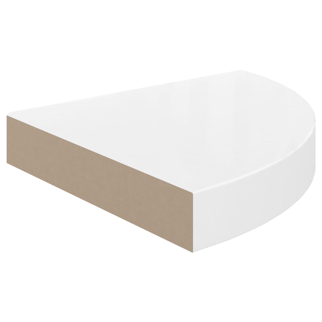 Étagère d'angle flottante blanc brillant 25x25x3,8 cm MDF