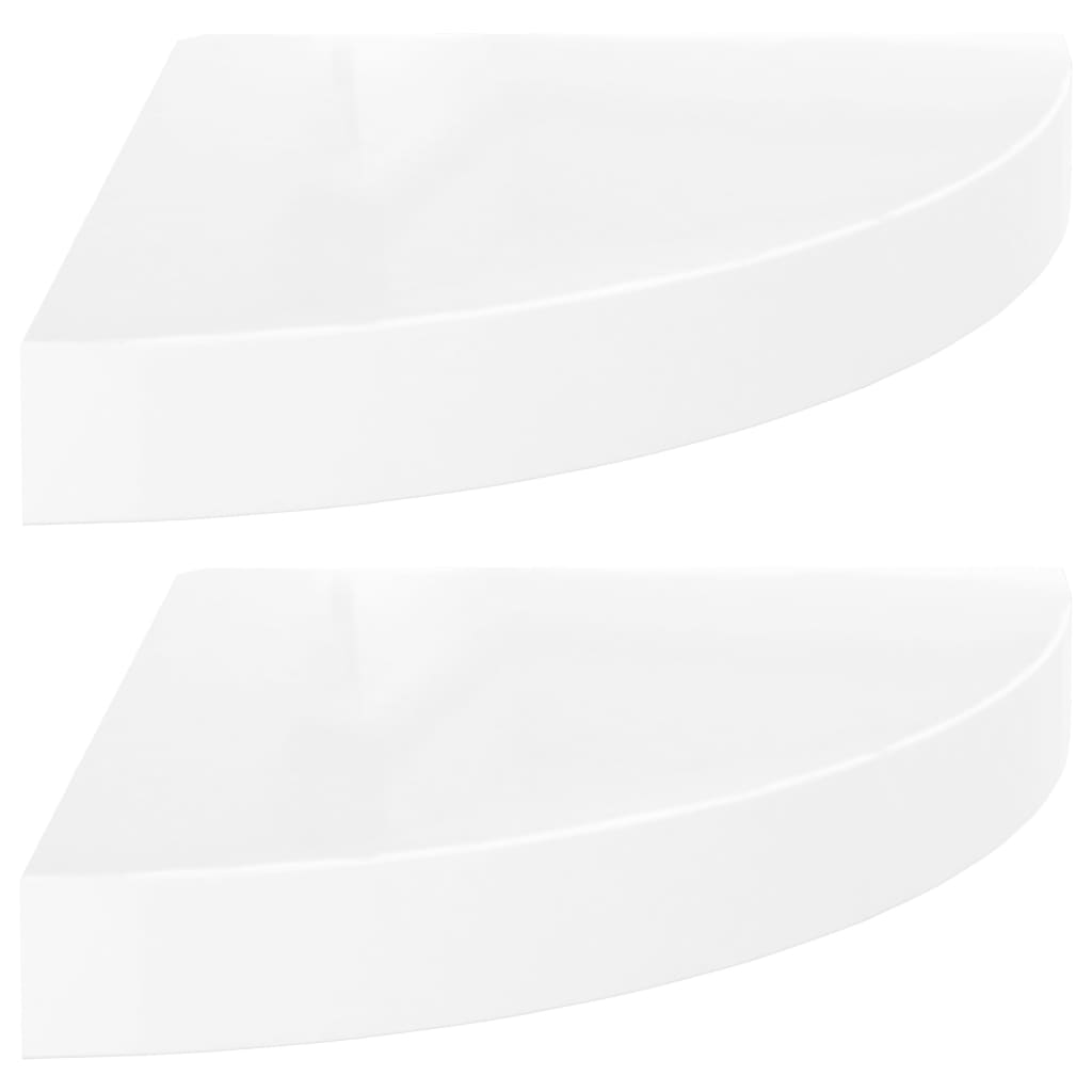 Étagères d'angle flottantes 2pcs blanc brillant 25x25x3,8cm MDF