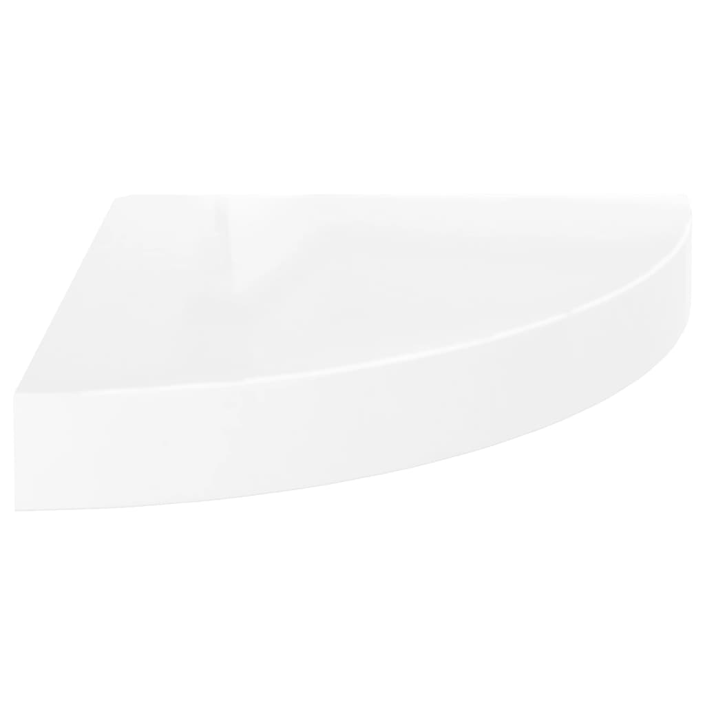 Étagères d'angle flottantes 2pcs blanc brillant 25x25x3,8cm MDF