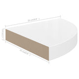 Étagères d'angle flottantes 2pcs blanc brillant 25x25x3,8cm MDF