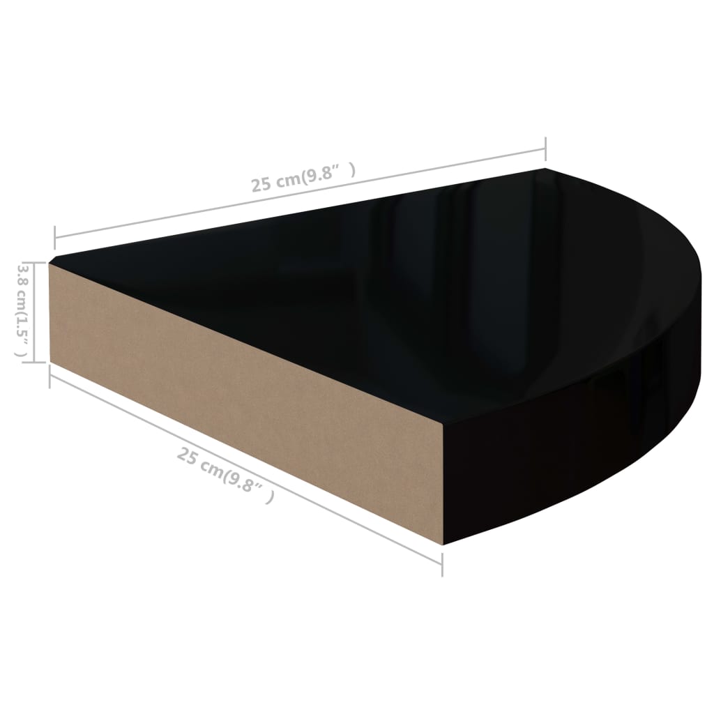 323889 vidaXL Floating Corner Shelf High Gloss Black 25x25x3,8 cm MDF