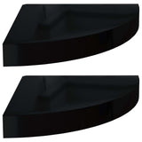 Étagères d'angle flottantes 2pcs noir brillant 25x25x3,8cm MDF