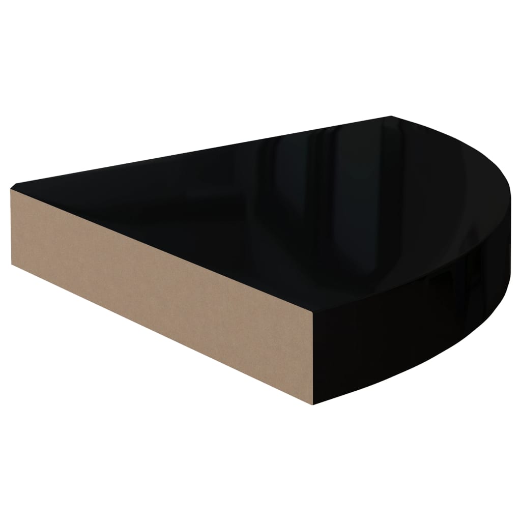 Étagères d'angle flottantes 2pcs noir brillant 25x25x3,8cm MDF