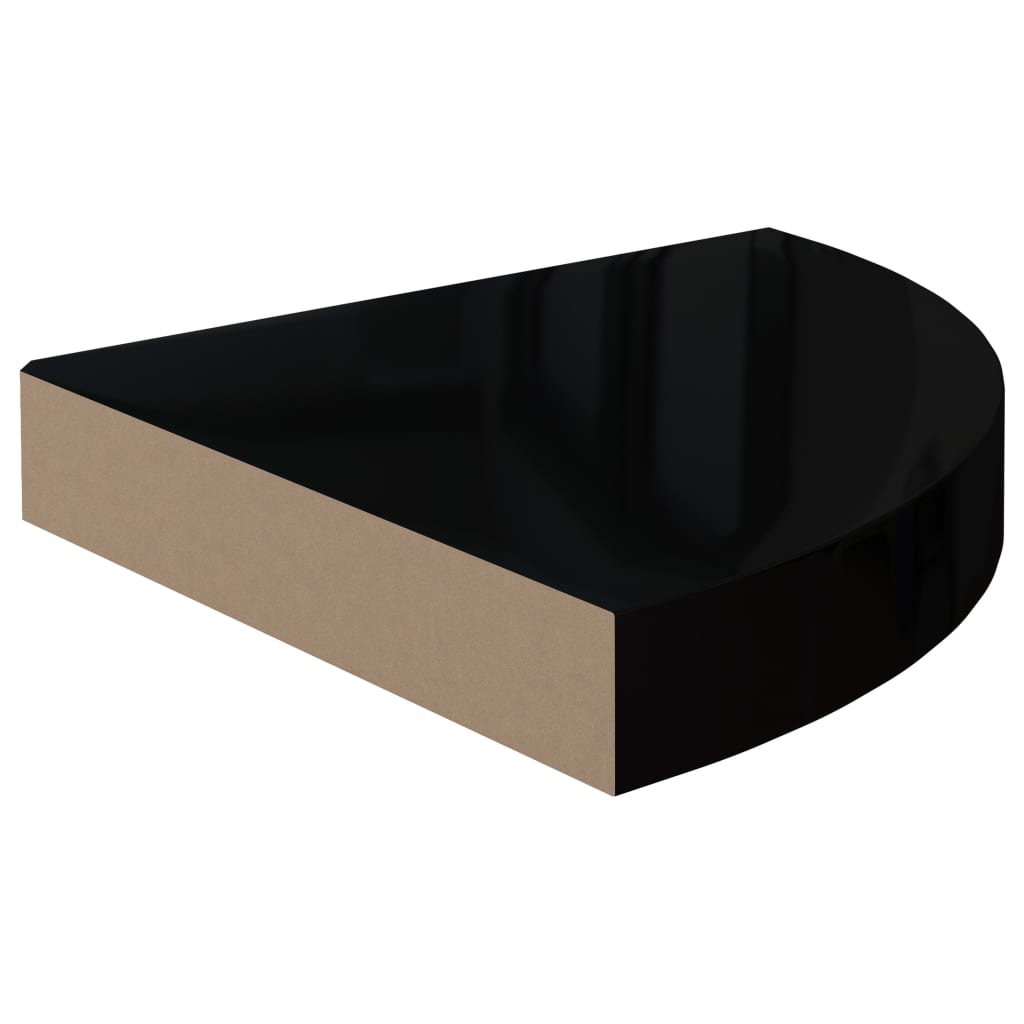 Étagères d'angle flottantes 4 pcs noir brillant 25x25x3,8cm MDF