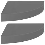 Étagères d'angle flottantes 2pcs gris brillant 25x25x3,8cm MDF