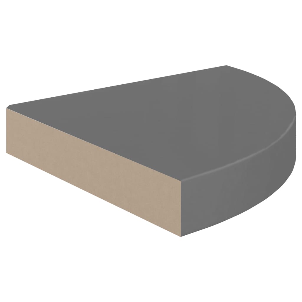 Étagères d'angle flottantes 2pcs gris brillant 25x25x3,8cm MDF