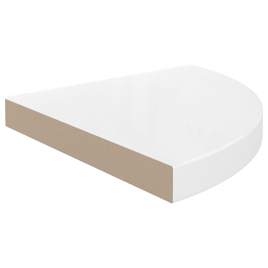 Étagère d'angle flottante blanc brillant 35x35x3,8 cm MDF