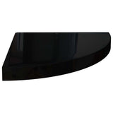 Étagère d'angle flottante noir brillant 35x35x3,8 cm MDF