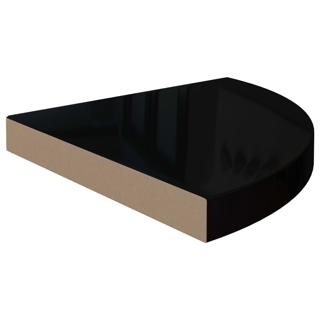 Étagère d'angle flottante noir brillant 35x35x3,8 cm MDF