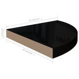 Étagère d'angle flottante noir brillant 35x35x3,8 cm MDF