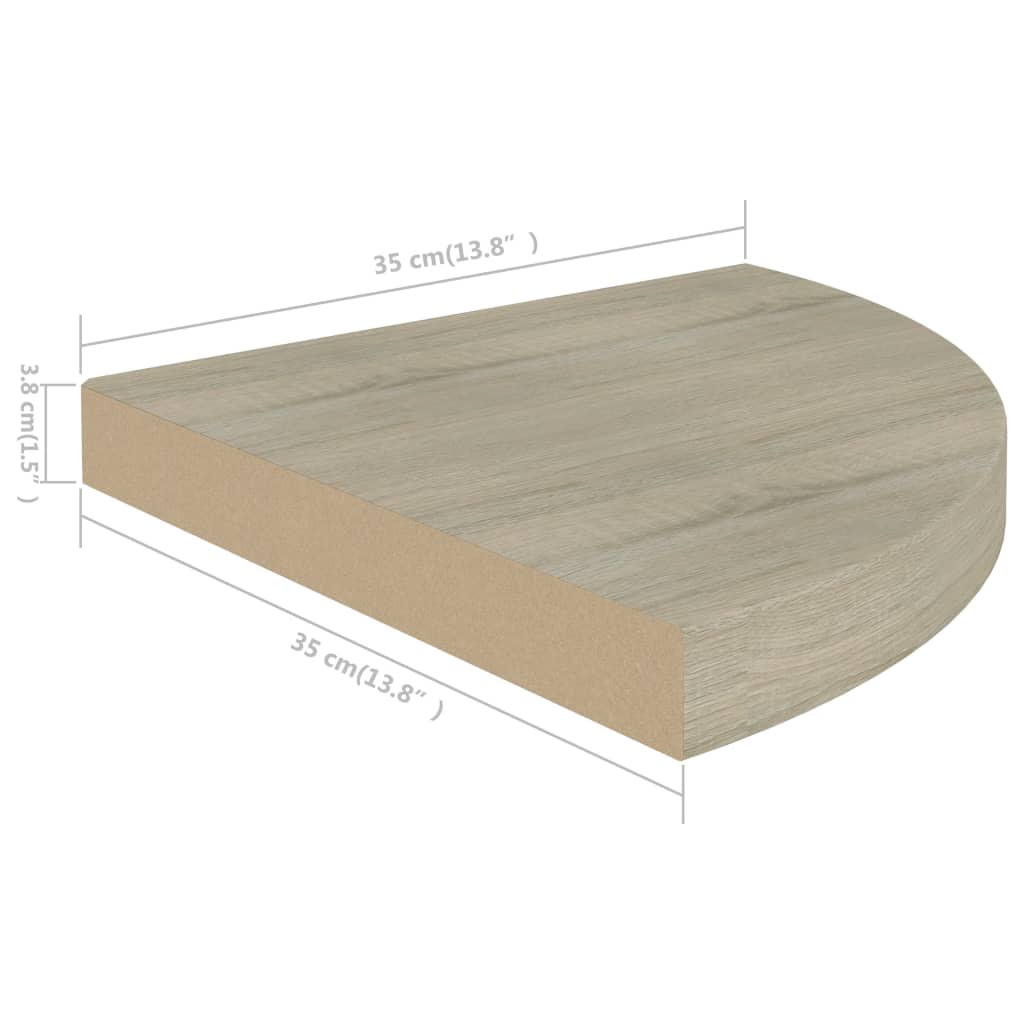 Étagère d'angle flottante chêne 35x35x3,8 cm MDF