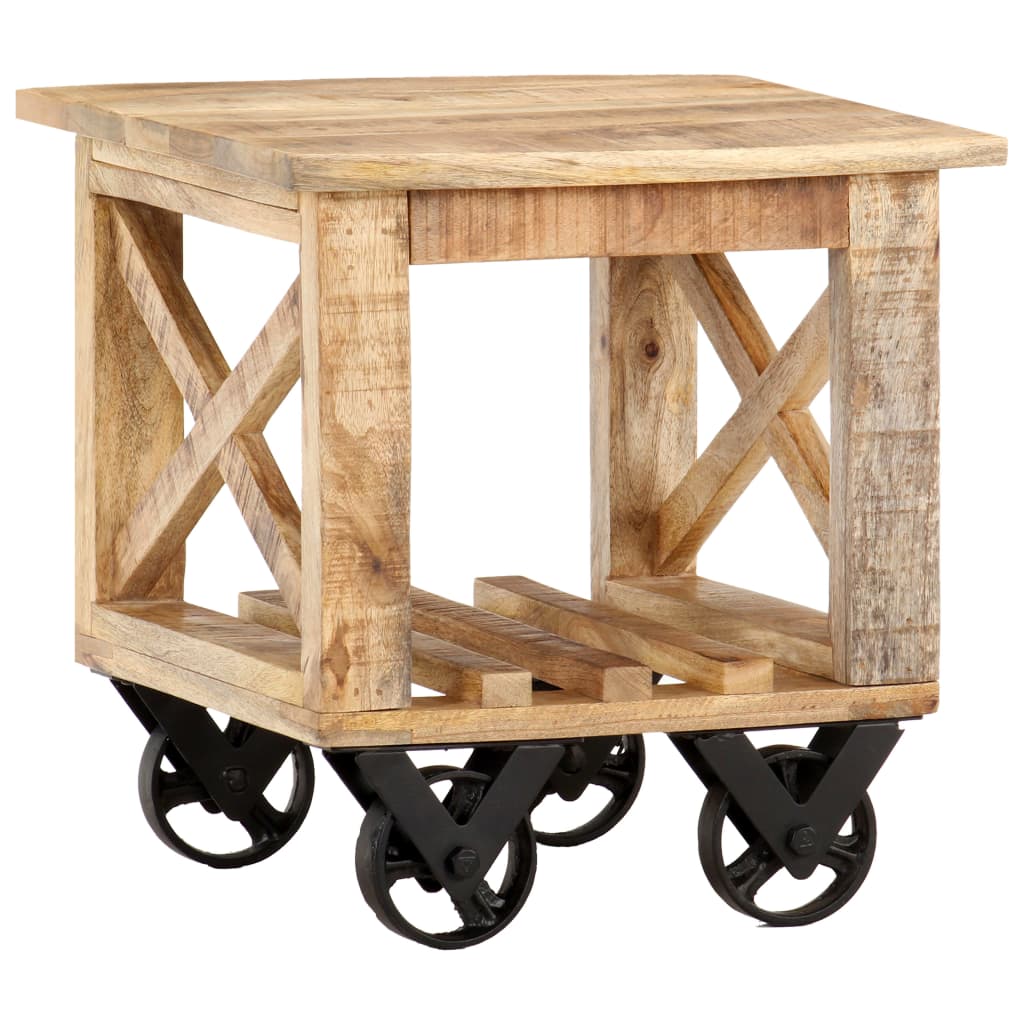 Table d'appoint avec roues 40x40x42 cm Bois de manguier brut