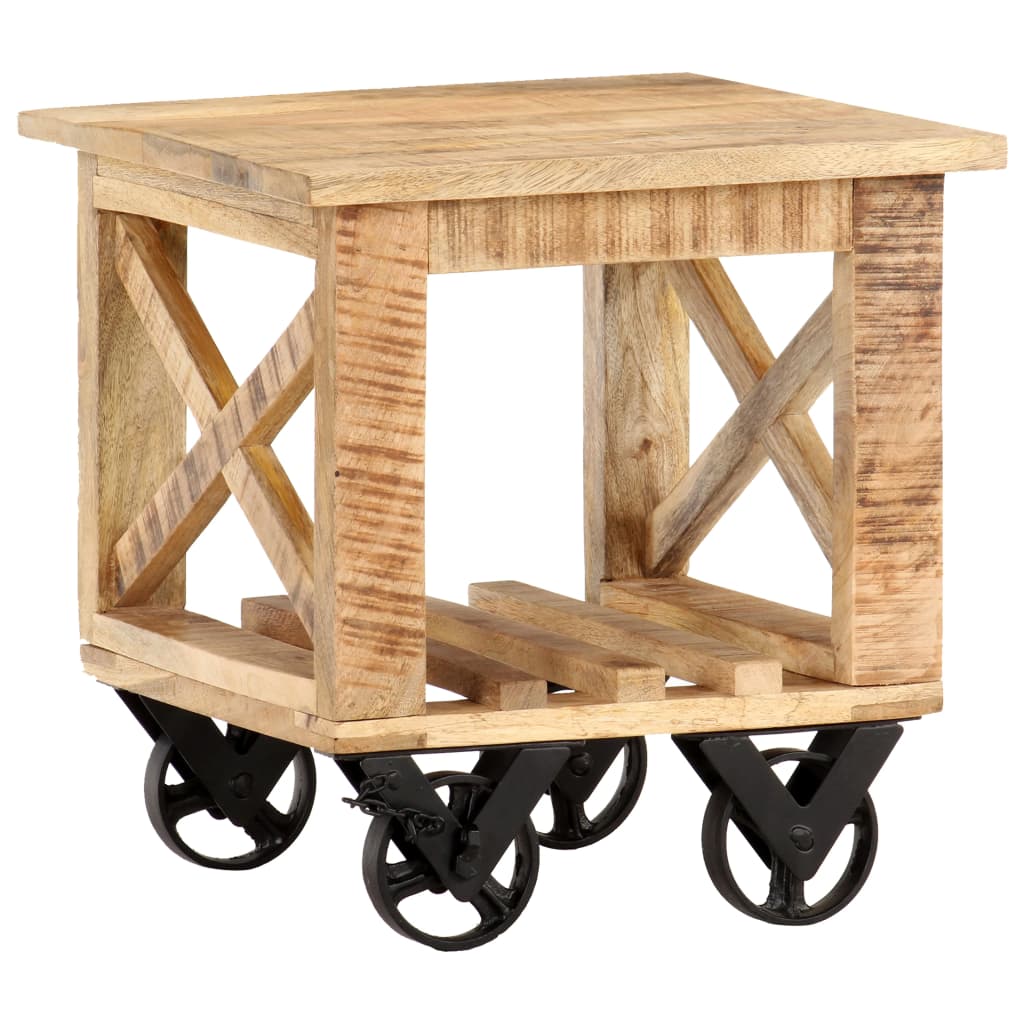 Table d'appoint avec roues 40x40x42 cm Bois de manguier brut