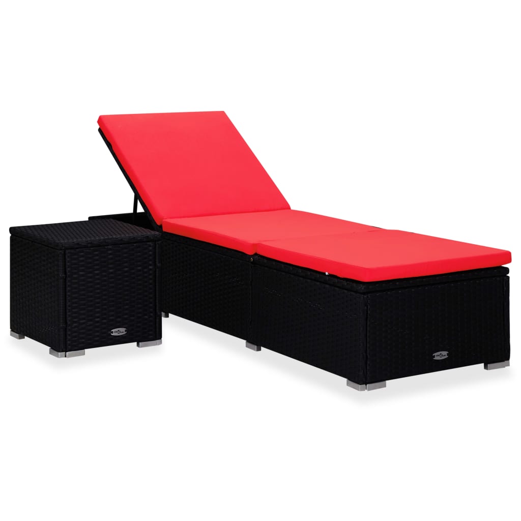 Chaise longue avec coussin et table à thé Résine tressée Rouge