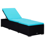 Chaise longue avec coussin et table à thé Résine tressée Bleu