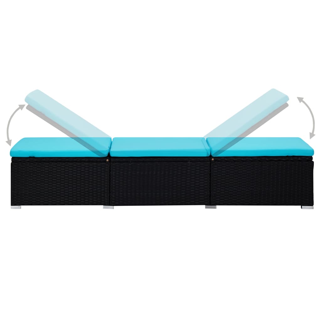 Chaise longue avec coussin et table à thé Résine tressée Bleu