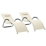 Chaises longues textilène lot de 2 crème et gris