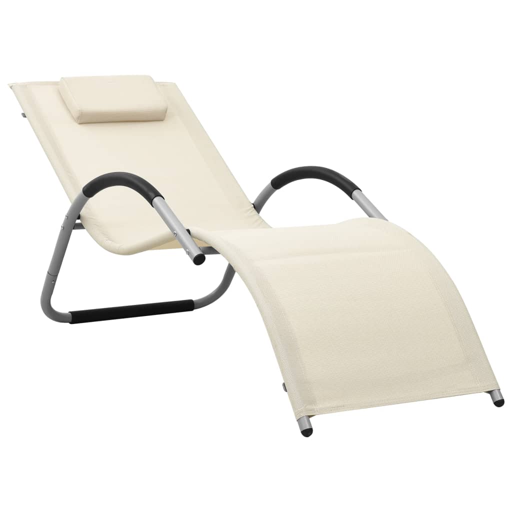 Chaises longues textilène lot de 2 crème et gris