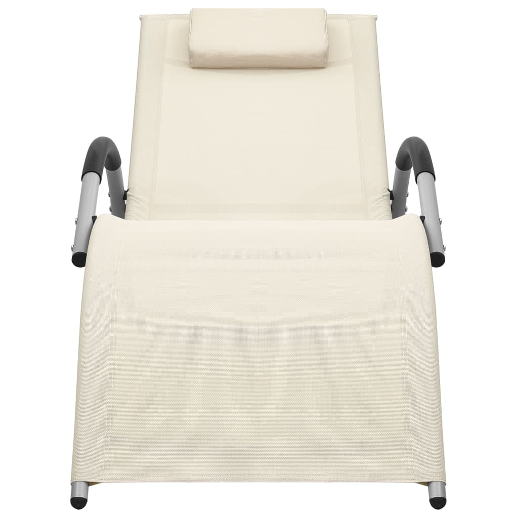 Chaises longues textilène lot de 2 crème et gris