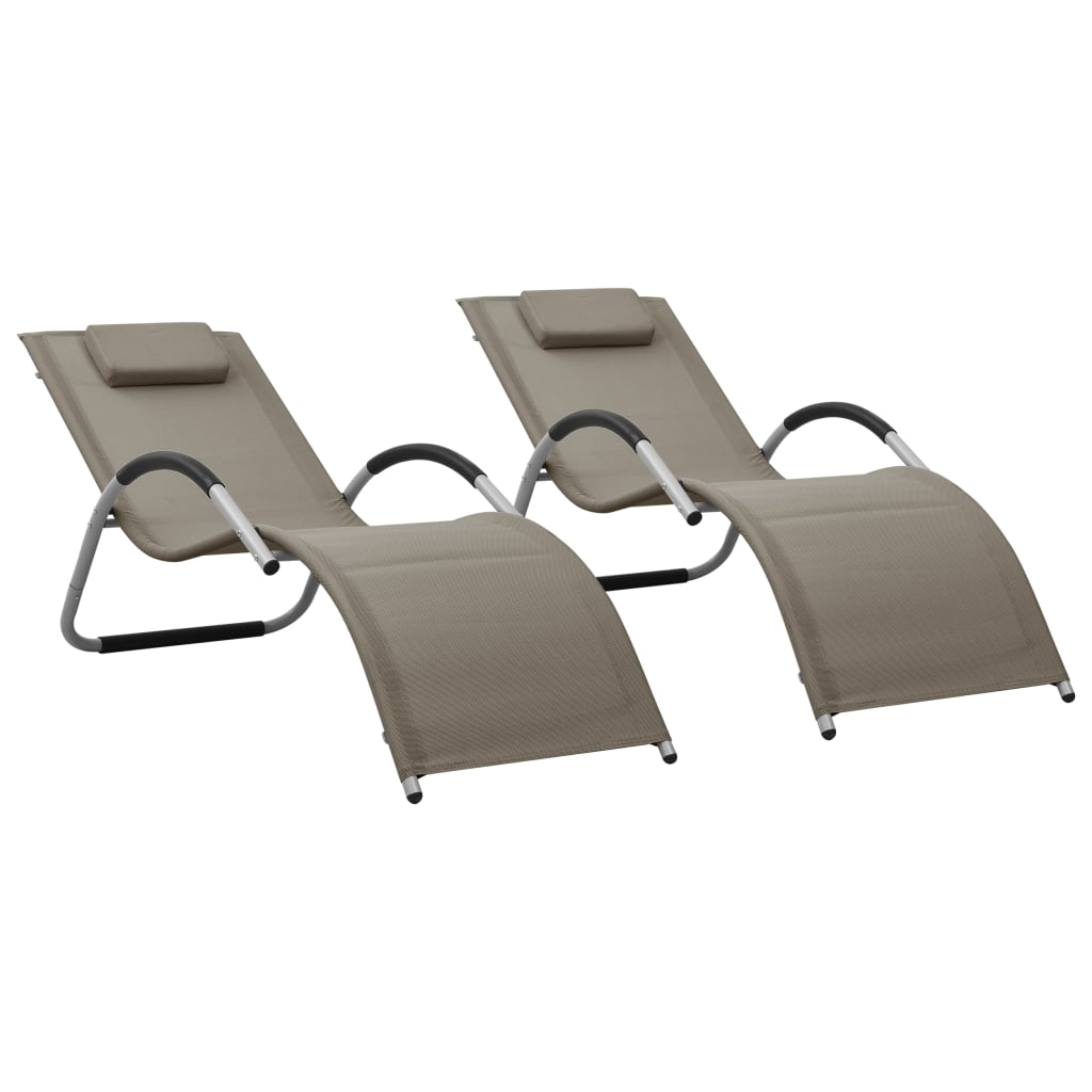 Chaises longues textilène lot de 2 taupe et gris