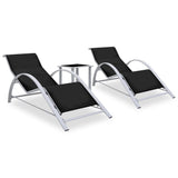 Set of 2 deck chairs with black aluminum table