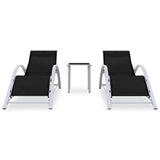 Set of 2 deck chairs with black aluminum table