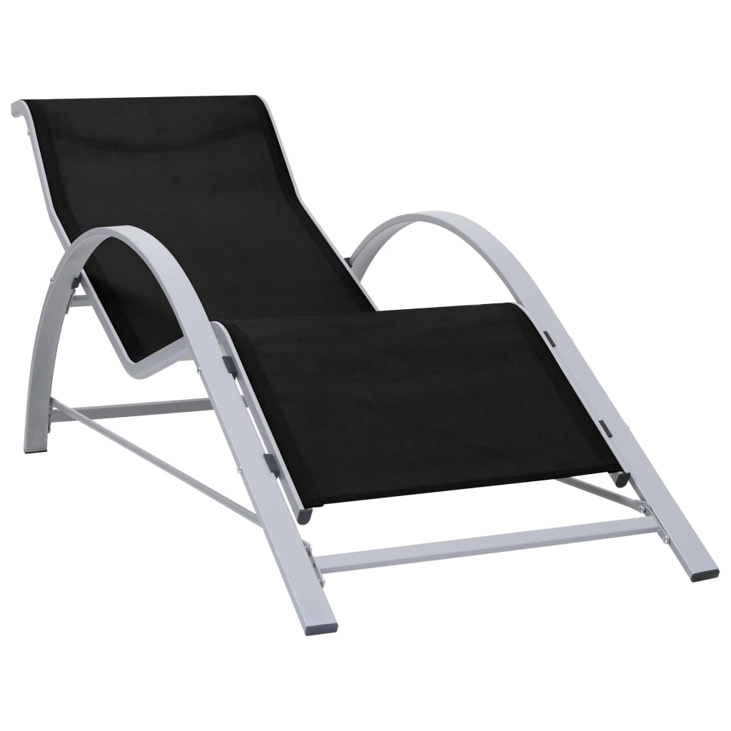 Set of 2 deck chairs with black aluminum table