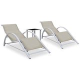 Set of 2 sun loungers with table Aluminum Cream